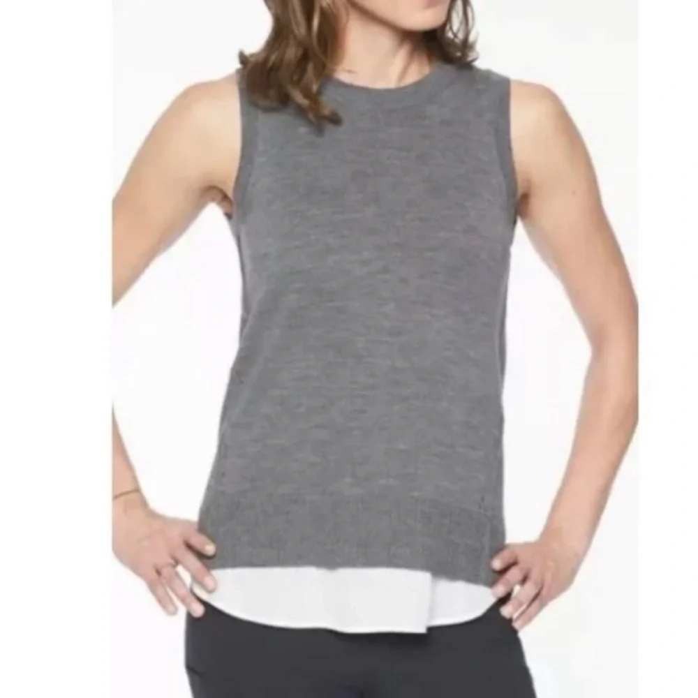 ATHLETA XS Grey Extra Fine Merino Wool Itinerary Sleeveless Sweater Draped Back